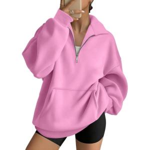 Trendy Queen Womens Zip Up Hoodies Oversized Sweatshirts Preppy Clothes Fall Teen Girls Outfits Fashion Crewneck Pullover(Pink)