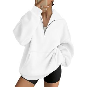 Trendy Queen Womens Zip Up Hoodies Oversized Sweatshirts Preppy Clothes Fall Teen Girls Outfits Fashion Crewneck Pullover(White)