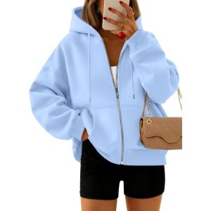 Trendy Queen Zip Up Hoodies For Women Cropped Sweatshirts Fall Fashion Outfits 2025 Y2k Fleece Teen Girls Clothes(Skyblue)