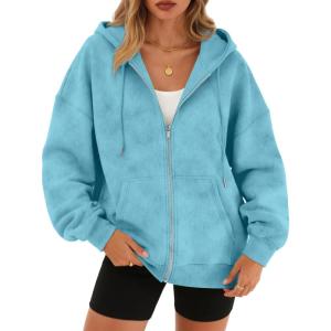 Trendy Queen Zip Up Hoodies for Women Acid Wash Oversized Sweatshirt Fall Fashion Jacket Cute Y2k Winter teen girls pullover(Skyblue)