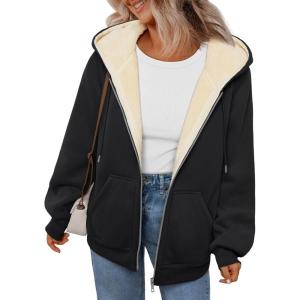 Trendy Queen Zip Up Hoodies for Women Fleece Lined Jackets Winter Coats Long Sleeve Sweatshirts Pullover Fall Clothes(Black)