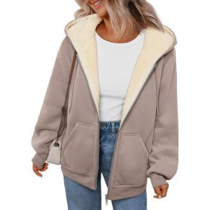 Trendy Queen Zip Up Hoodies for Women Fleece Lined Jackets Winter Coats Long Sleeve Sweatshirts Pullover Fall Clothes(Coffeegrey)