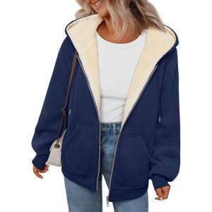 Trendy Queen Zip Up Hoodies for Women Fleece Lined Jackets Winter Coats Long Sleeve Sweatshirts Pullover Fall Clothes(Navy)