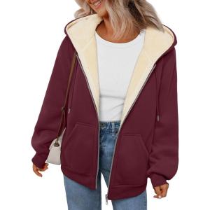 Trendy Queen Zip Up Hoodies for Women Fleece Lined Jackets Winter Coats Long Sleeve Sweatshirts Pullover Fall Clothes(Red)