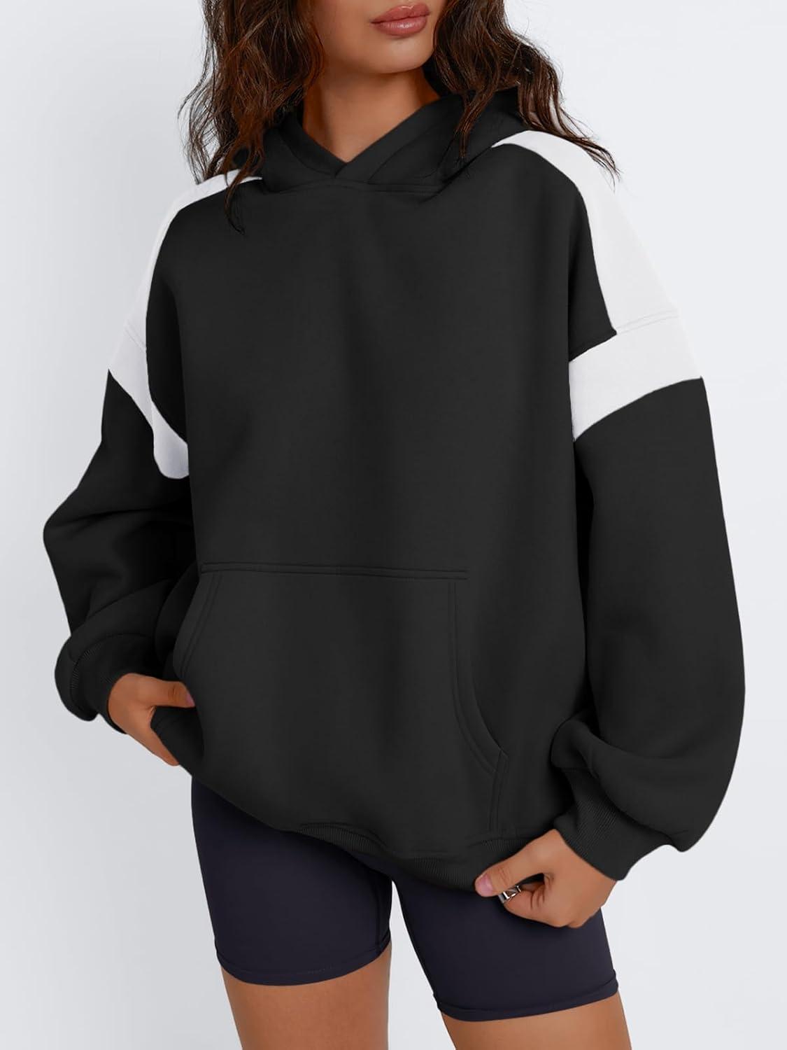 imageTrendy Queen Womens Oversized Hoodies Color Block Fall Fashion 2025 Casual Long Sleeve Sweatshirts Y2k Winter ClothesBlack