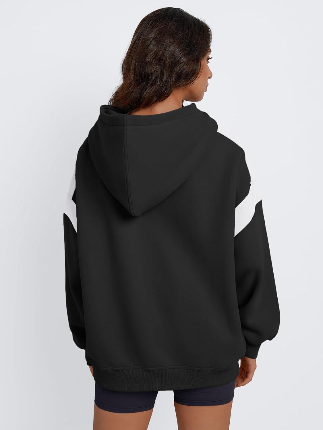 imageTrendy Queen Womens Oversized Hoodies Color Block Fall Fashion 2025 Casual Long Sleeve Sweatshirts Y2k Winter ClothesBlack