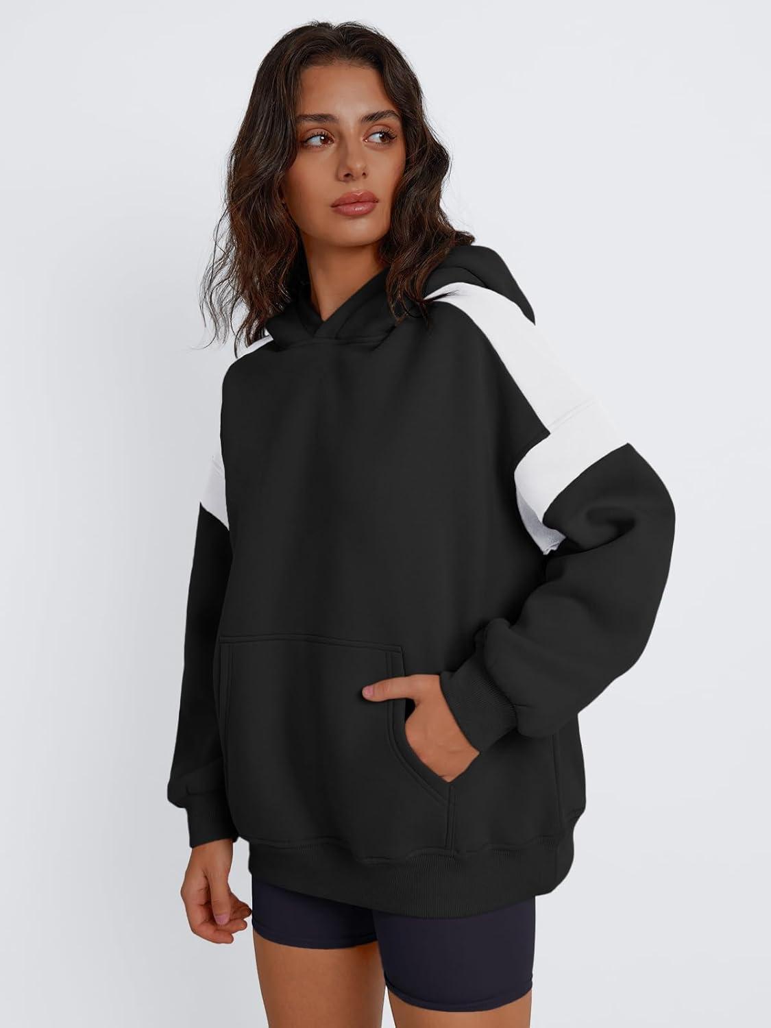 imageTrendy Queen Womens Oversized Hoodies Color Block Fall Fashion 2025 Casual Long Sleeve Sweatshirts Y2k Winter ClothesBlack