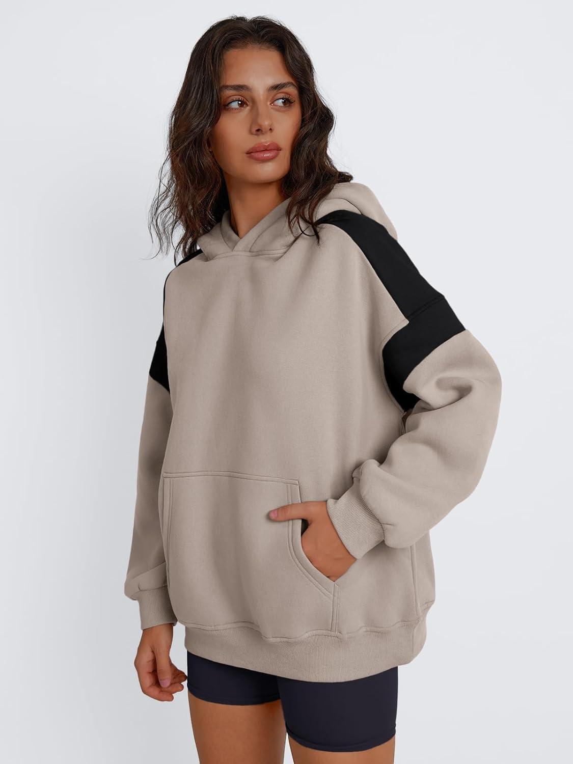 imageTrendy Queen Womens Oversized Hoodies Color Block Fall Fashion 2025 Casual Long Sleeve Sweatshirts Y2k Winter ClothesCoffee Grey