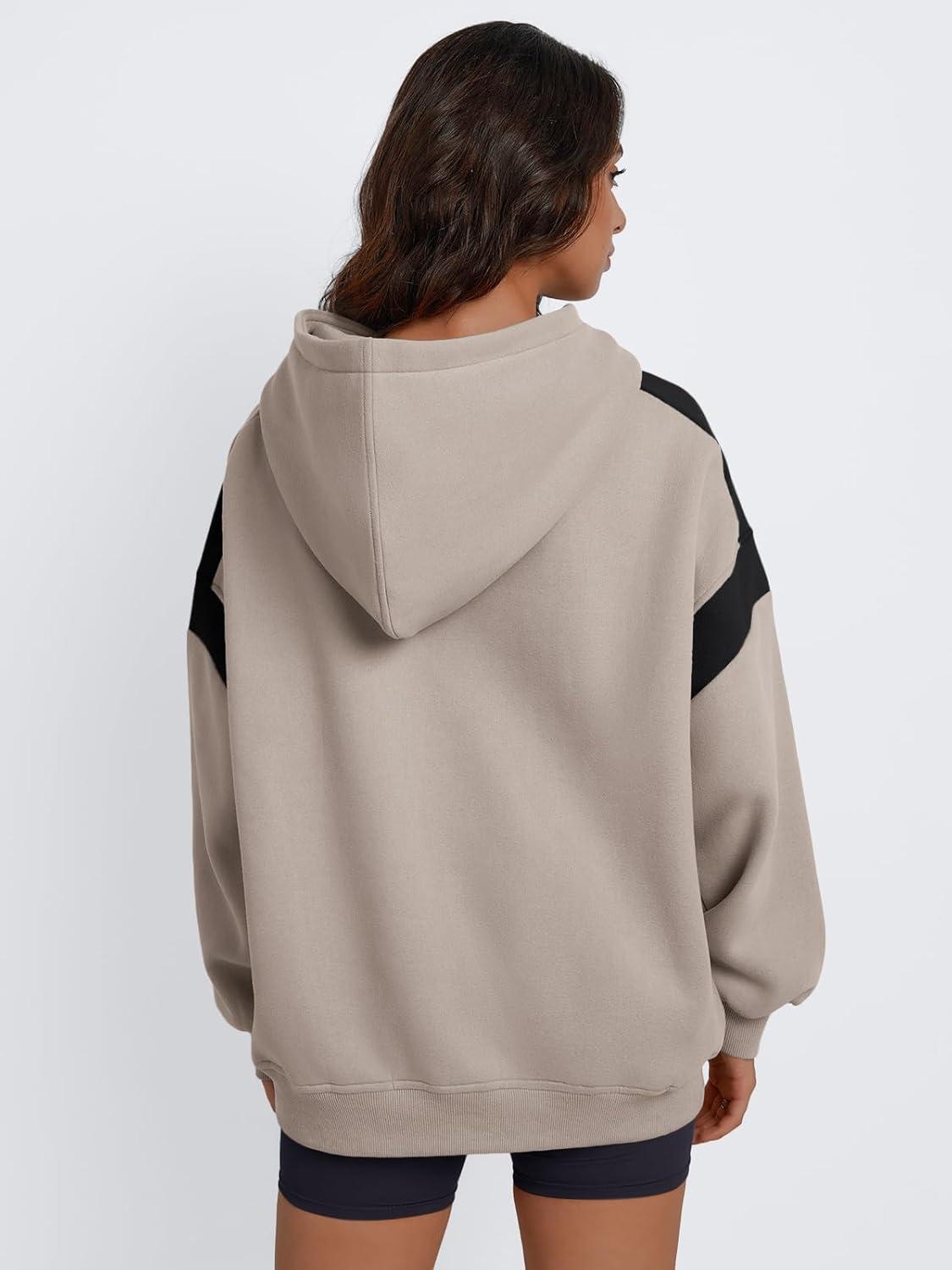 imageTrendy Queen Womens Oversized Hoodies Color Block Fall Fashion 2025 Casual Long Sleeve Sweatshirts Y2k Winter ClothesCoffee Grey