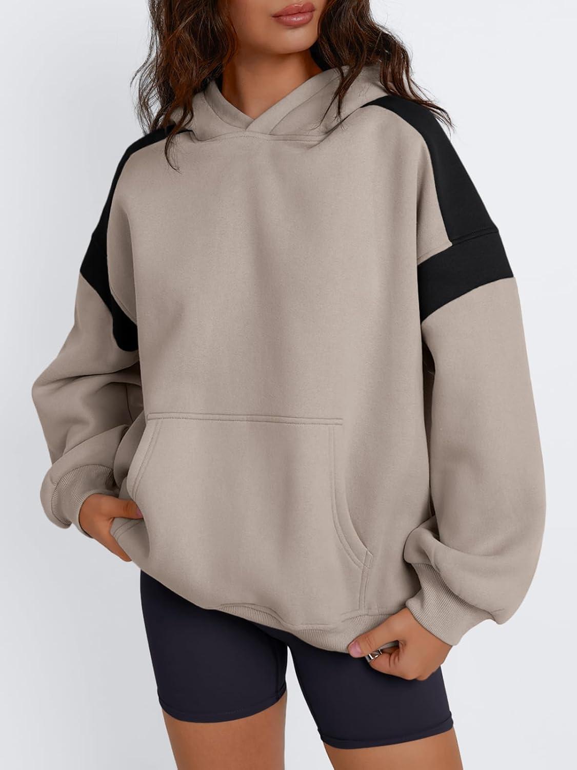 imageTrendy Queen Womens Oversized Hoodies Color Block Fall Fashion 2025 Casual Long Sleeve Sweatshirts Y2k Winter ClothesCoffee Grey