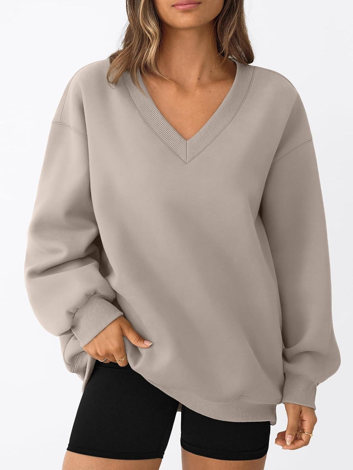 imageTrendy Queen Womens Oversized Sweatshirts Fall Fashion V Neck Hoodies Loose Fit Winter Outfits Teen Girl Clothes 2025Coffeegrey