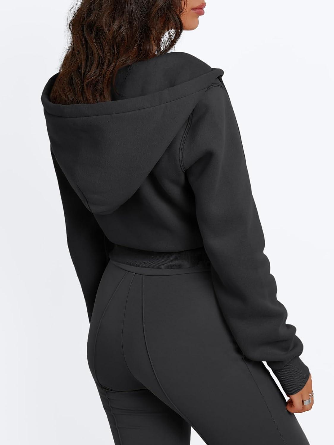 imageTrendy Queen Womens Zip Up Cropped Hoodies Long Sleeve Sweatshirts Jackets Fall Fashion 2024 Y2k Winter ClothesBlack