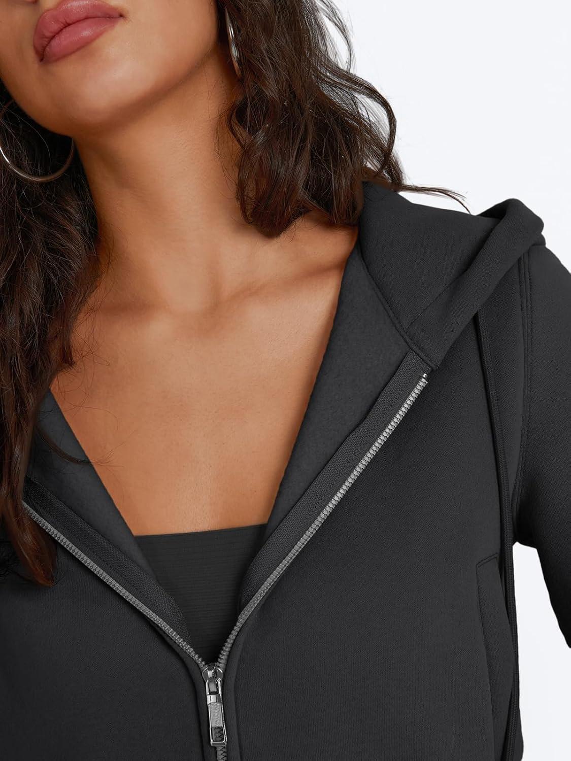 imageTrendy Queen Womens Zip Up Cropped Hoodies Long Sleeve Sweatshirts Jackets Fall Fashion 2024 Y2k Winter ClothesBlack