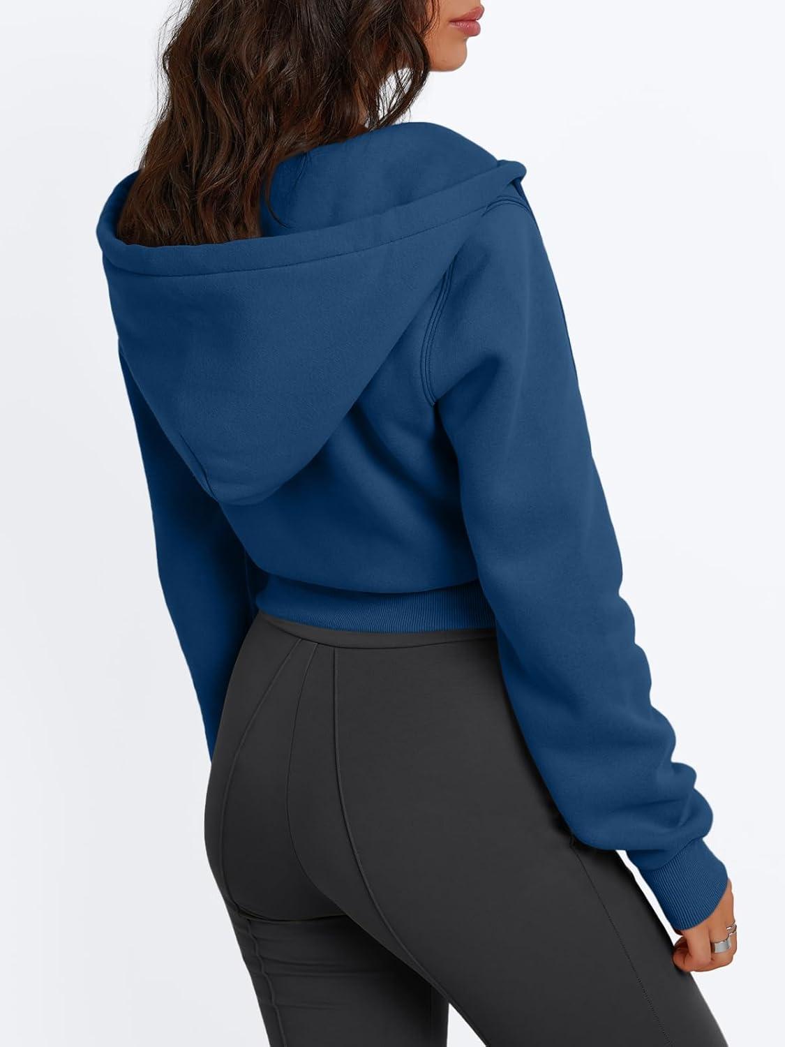 imageTrendy Queen Womens Zip Up Cropped Hoodies Long Sleeve Sweatshirts Jackets Fall Fashion 2024 Y2k Winter ClothesBlue