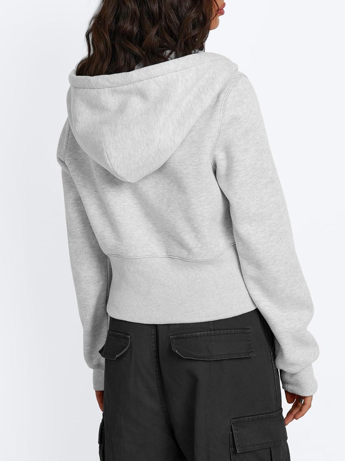 imageTrendy Queen Womens Zip Up Cropped Hoodies Long Sleeve Sweatshirts Jackets Fall Fashion 2024 Y2k Winter ClothesGrey