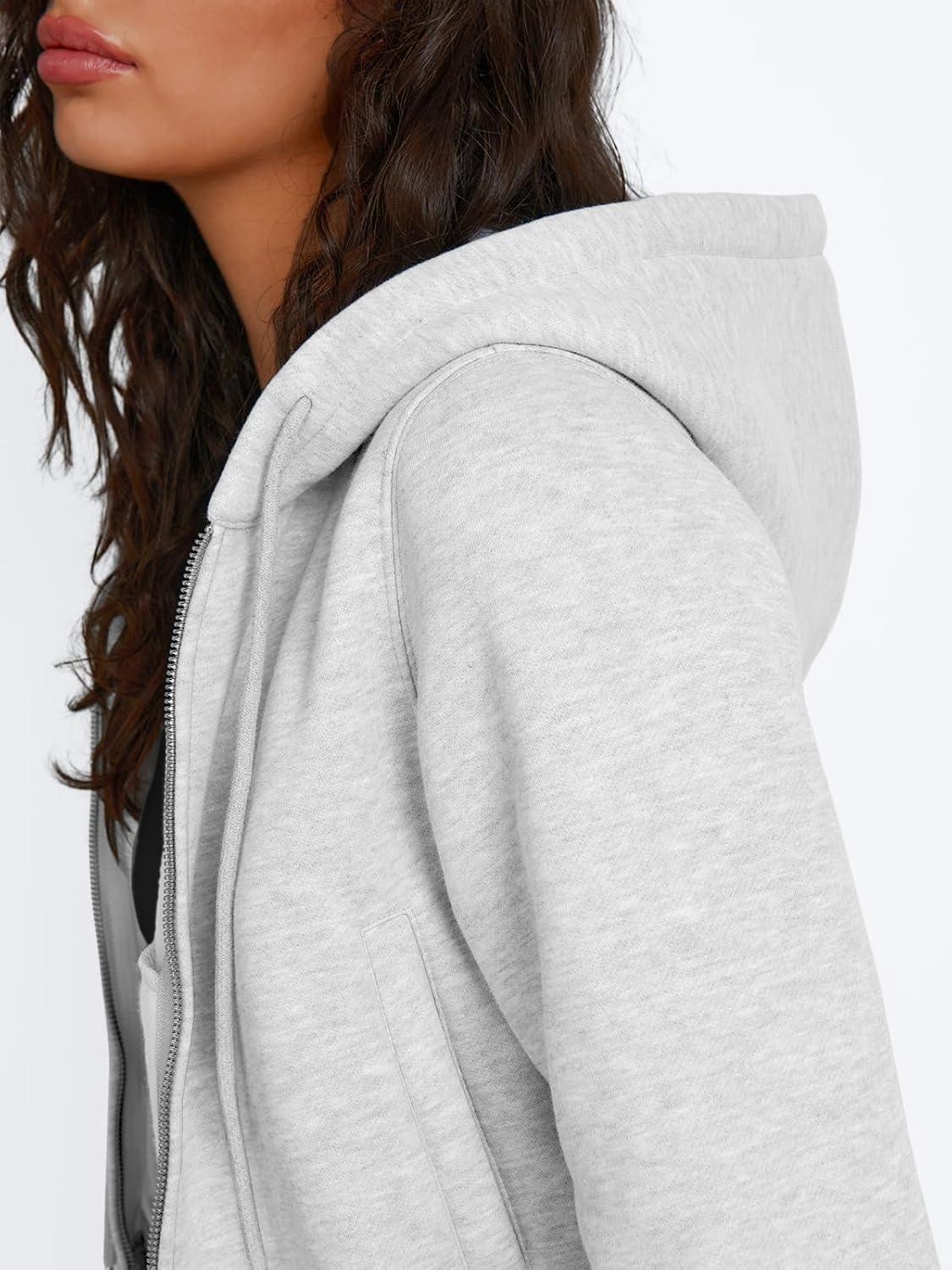 imageTrendy Queen Womens Zip Up Cropped Hoodies Long Sleeve Sweatshirts Jackets Fall Fashion 2024 Y2k Winter ClothesGrey