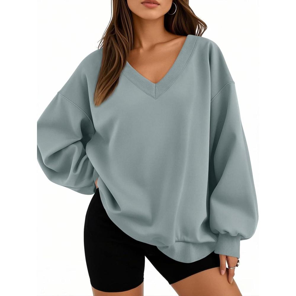 imageTrendy Queen Womens Oversized Sweatshirts Fall Fashion V Neck Hoodies Loose Fit Winter Outfits Teen Girl Clothes 2025Greygreen
