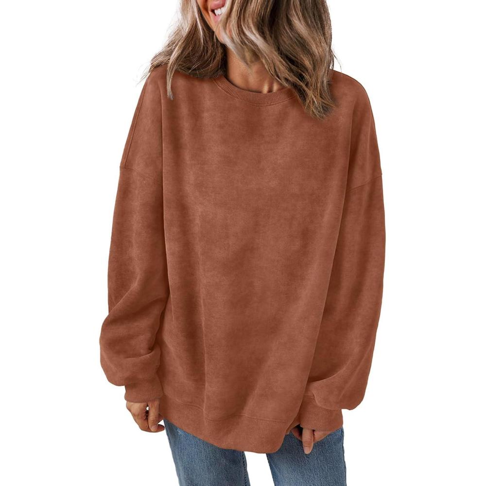 imageTrendy Queen Womens Oversized Sweatshirts Hoodies Long Sleeve Pullover Sweaters Fall Fashion Outfits Clothes 2024Brown