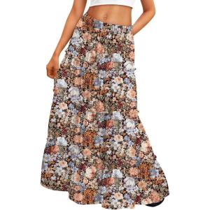 Trendy Queen Long Skirts for Women Boho Maxi Skirt Summer Swing Tiered A-Line Elastic High Waist Dress with Pockets Fashion(Multi Floral)