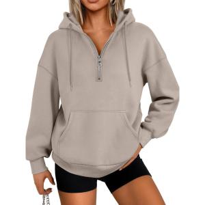 Trendy Queen Womens Hoodies Fleece Fashion Half Zip Sweatshirts Cute Y2k Fall Clothes 2025(Coffeegrey)