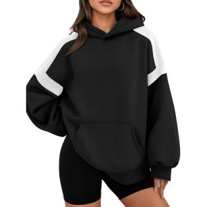Trendy Queen Womens Oversized Hoodies Color Block Fall Fashion 2025 Casual Long Sleeve Sweatshirts Y2k Winter Clothes(Black)