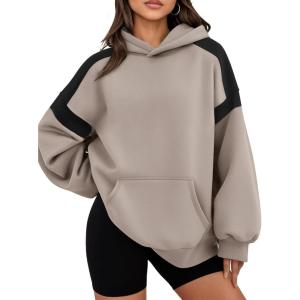 Trendy Queen Womens Oversized Hoodies Color Block Fall Fashion 2025 Casual Long Sleeve Sweatshirts Y2k Winter Clothes(Coffee Grey)