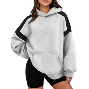 Trendy Queen Womens Oversized Hoodies Color Block Fall Fashion 2025 Casual Long Sleeve Sweatshirts Y2k Winter Clothes(Grey)