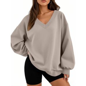 Trendy Queen Womens Oversized Sweatshirts Fall Fashion V Neck Hoodies Loose Fit Winter Outfits Teen Girl Clothes 2025(Coffeegrey)