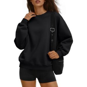 Trendy Queen Womens Sweatshirts Crewneck Pullover Hoodies Casual Tops Sweaters Fall Winter Outfits 2025 Comfy Fashion Clothes(Black)
