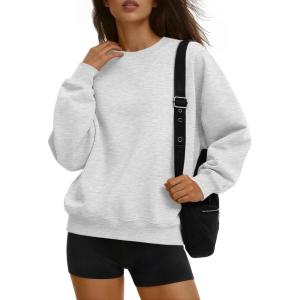 Trendy Queen Womens Sweatshirts Crewneck Pullover Hoodies Casual Tops Sweaters Fall Winter Outfits 2025 Comfy Fashion Clothes(Grey)