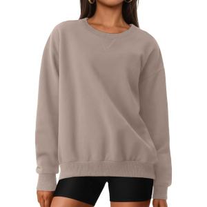 Trendy Queen Womens V-Notch Lightweight Long Sleeve Sweatshirts Crewneck Fleece Hoodies Fall Fashion 2025 Pullover(Coffee Grey)