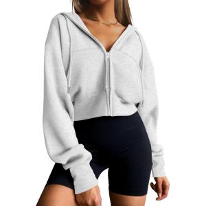 Trendy Queen Womens Zip Up Cropped Hoodies Long Sleeve Sweatshirts Casual Jackets Fall Fashion 2025 Winter Clothes(Grey)