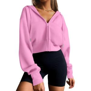 Trendy Queen Womens Zip Up Cropped Hoodies Long Sleeve Sweatshirts Casual Jackets Fall Fashion 2025 Winter Clothes(Pink)