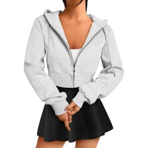 Trendy Queen Womens Zip Up Cropped Hoodies Long Sleeve Sweatshirts Jackets Fall Fashion 2024 Y2k Winter Clothes(Grey)