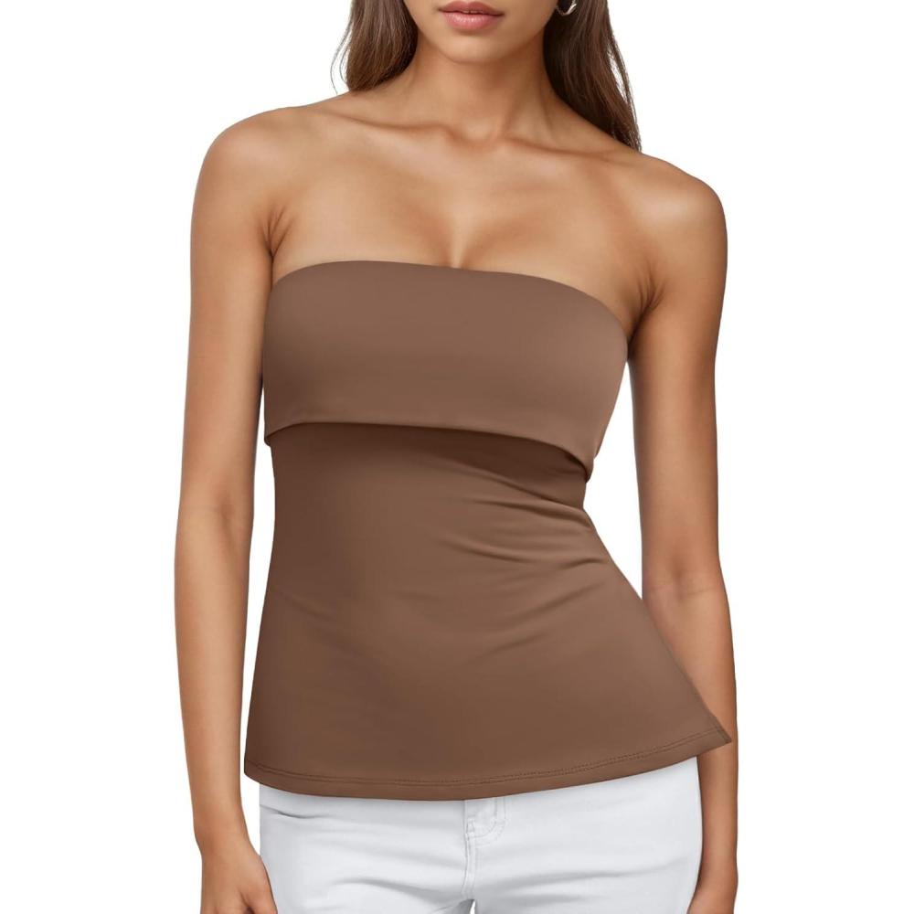 imageTrendy Queen Going Out Tops for Women Summer Spring Tube Tops Cute Off The Shoulder Backless Corset Teen Girls Y2k ClothesBrown
