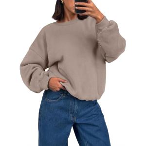 Trendy Queen Womens Crewneck Sweatshirts Casual Pullover Long Sleeve Shirts Fall Fashion 2025 Clothes(Coffee Grey)