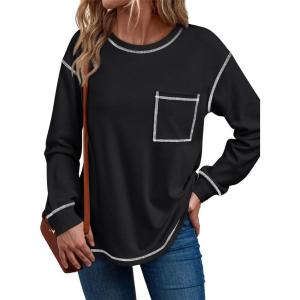 Trendy Queen Womens Crewneck Sweatshirts Long Sleeve Shirts Lightweight Sweaters Fall Tops Fashion Outfits 2025(Black)