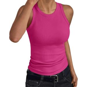 Trendy Queen Womens Tank Tops Summer Workout Racerback Ribbed Shirts Beach Vacation Outfits Spring Fashion Y2k Clothes(Hotpink)