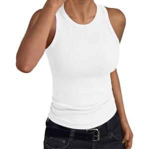 Trendy Queen Womens Tank Tops Summer Workout Racerback Ribbed Shirts Beach Vacation Outfits Spring Fashion Y2k Clothes(White)