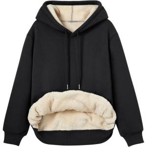Trendy Queen Women’s Winter Fleece Sherpa Lined Hoodie Casual Warm Long Sleeve Pullover Sweatshirt(Black)