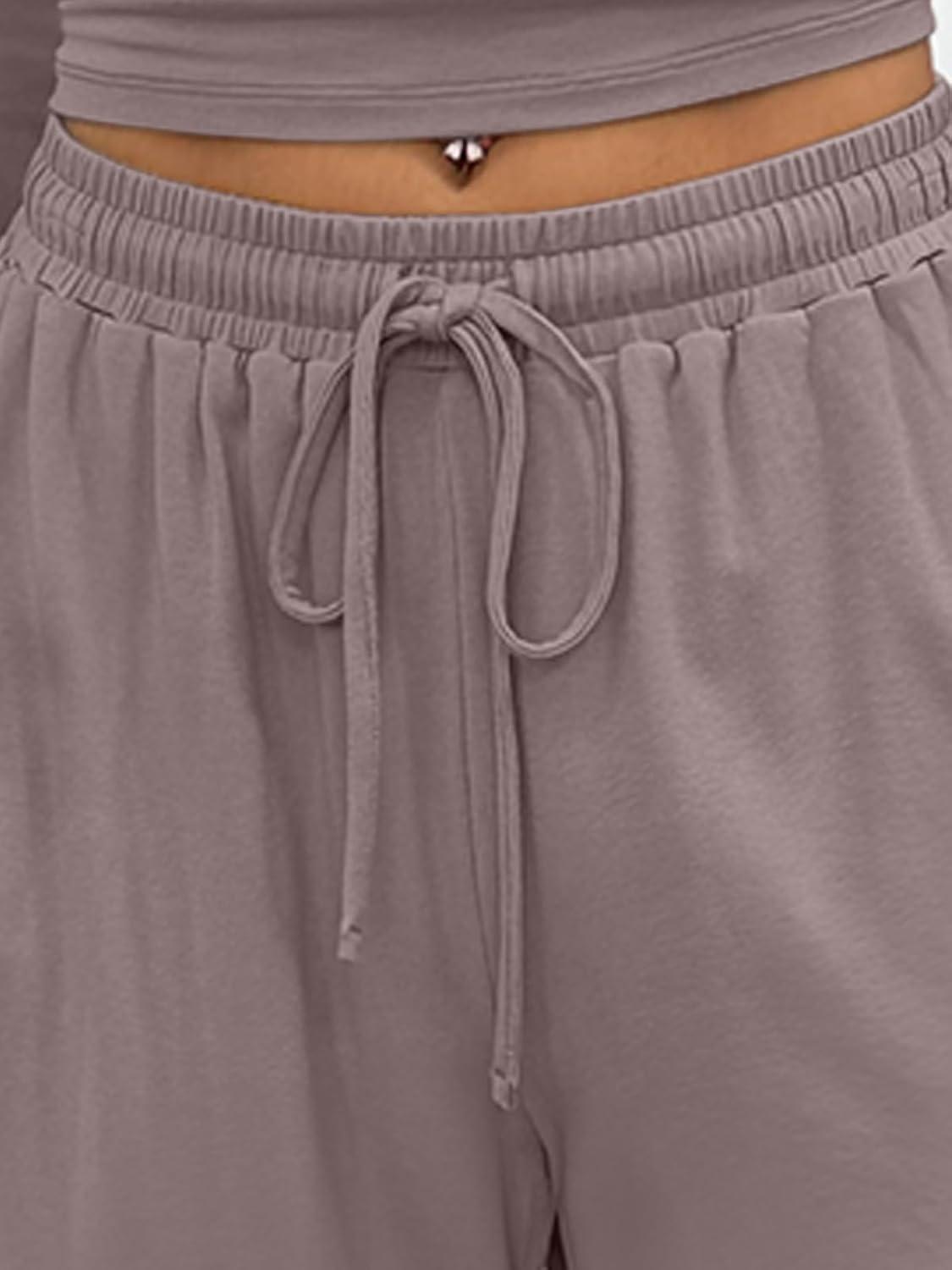 imageTrendy Queen 2 Piece Off Shoulder Set Womens Wide Leg Pants Side Ruching Slightly Crop Top SetsRose Taupe