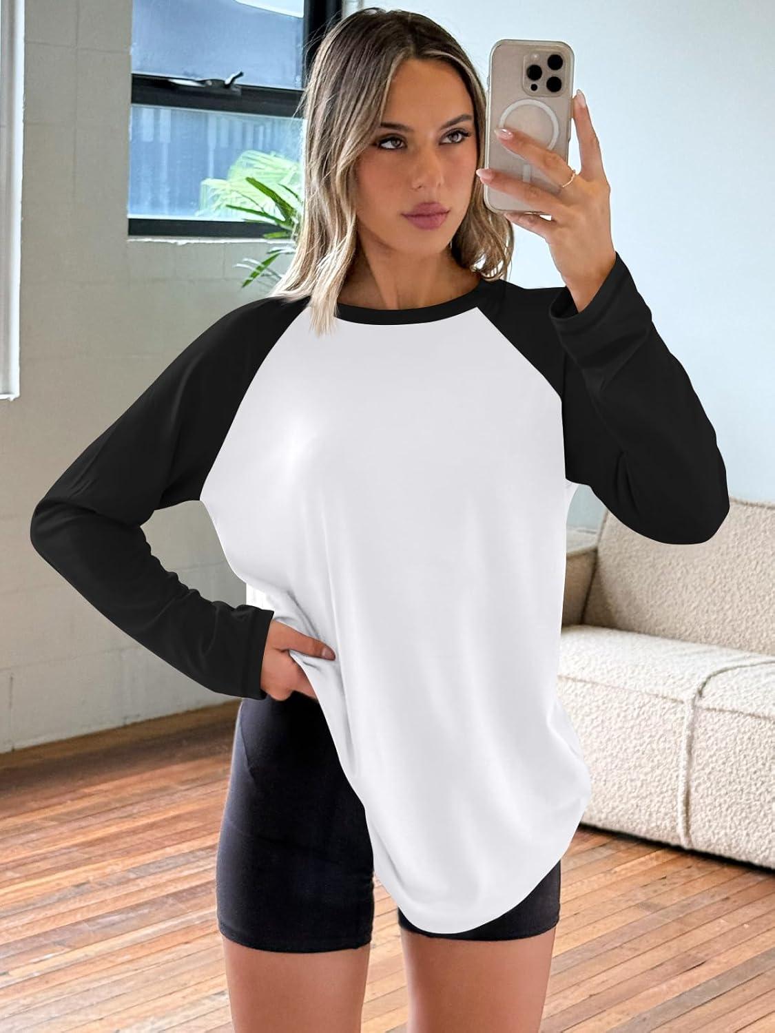 imageTrendy Queen Women Oversized Long Sleeve Shirt 2025 Summer Casual Basics Top Loose Fit Tee Fashion Cute ClothesWhiteblack