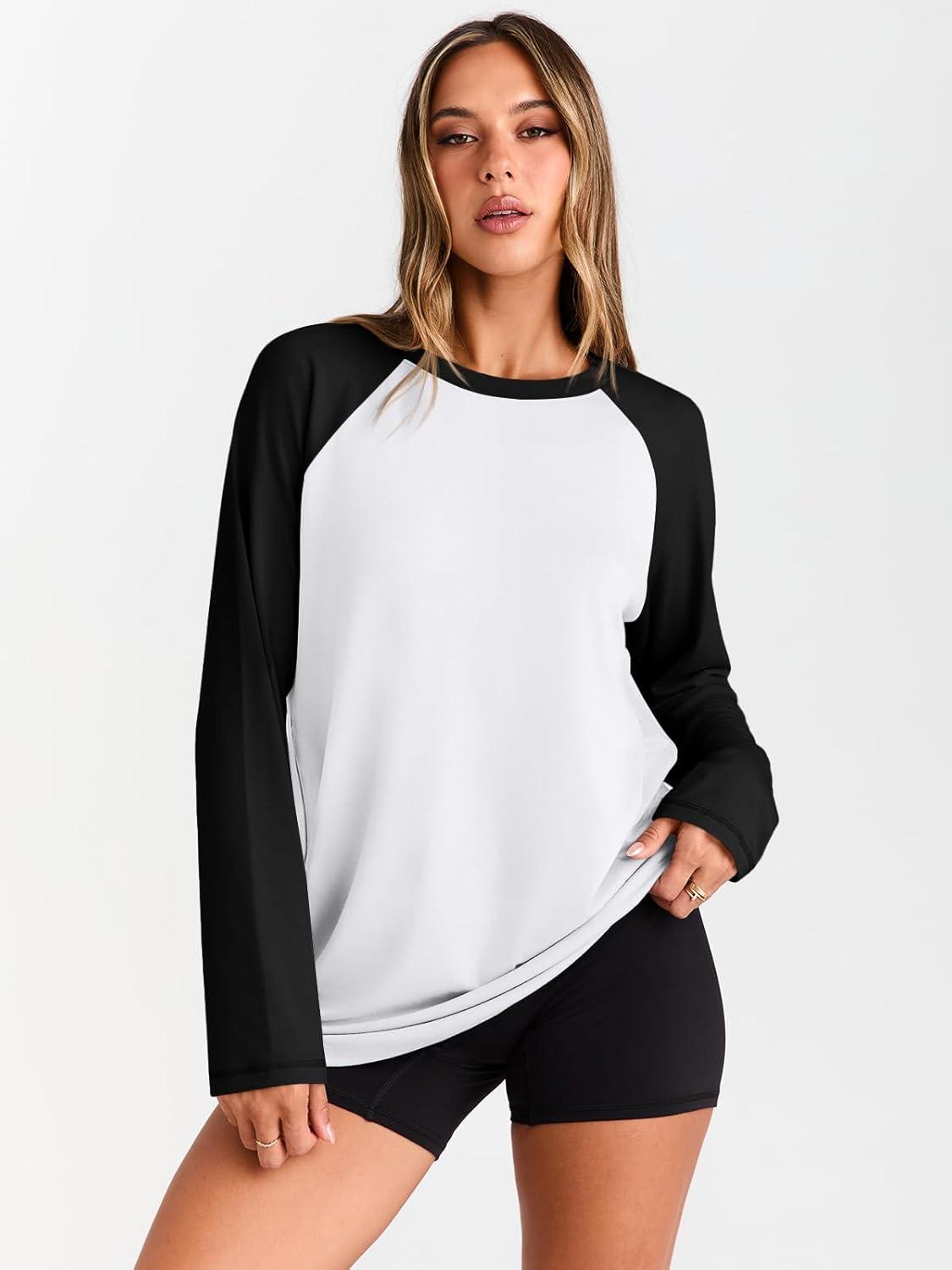 imageTrendy Queen Women Oversized Long Sleeve Shirt 2025 Summer Casual Basics Top Loose Fit Tee Fashion Cute ClothesWhiteblack