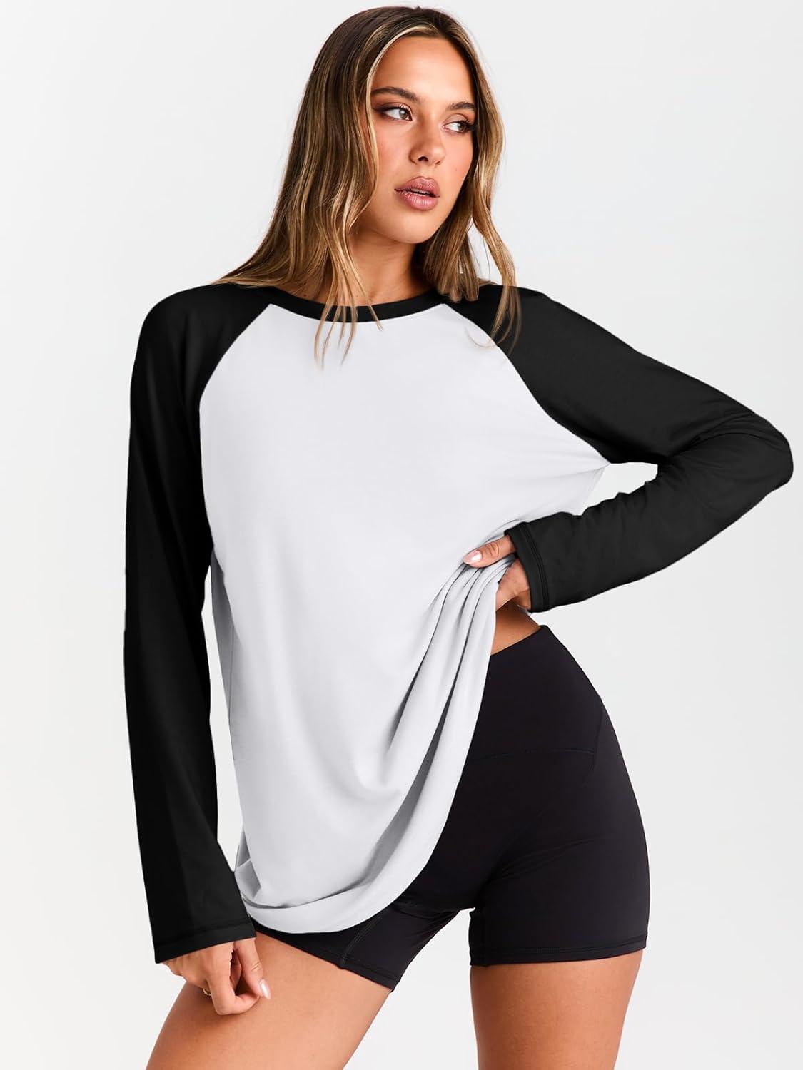 imageTrendy Queen Women Oversized Long Sleeve Shirt 2025 Summer Casual Basics Top Loose Fit Tee Fashion Cute ClothesWhiteblack