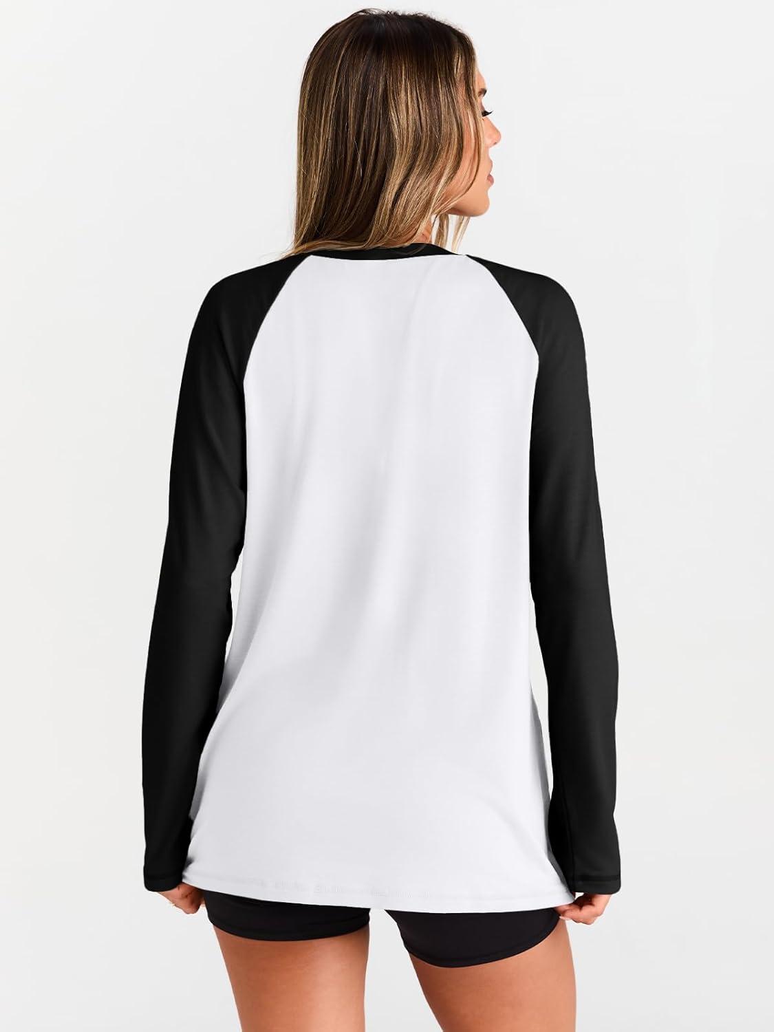 imageTrendy Queen Women Oversized Long Sleeve Shirt 2025 Summer Casual Basics Top Loose Fit Tee Fashion Cute ClothesWhiteblack