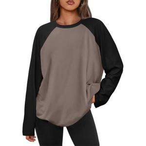 Trendy Queen Women Oversized Long Sleeve Shirt 2025 Summer Casual Basics Top Loose Fit Tee Fashion Cute Clothes(Mochablack)