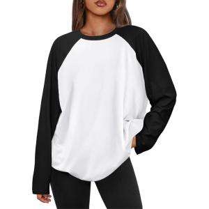 Trendy Queen Women Oversized Long Sleeve Shirt 2025 Summer Casual Basics Top Loose Fit Tee Fashion Cute Clothes(Whiteblack)