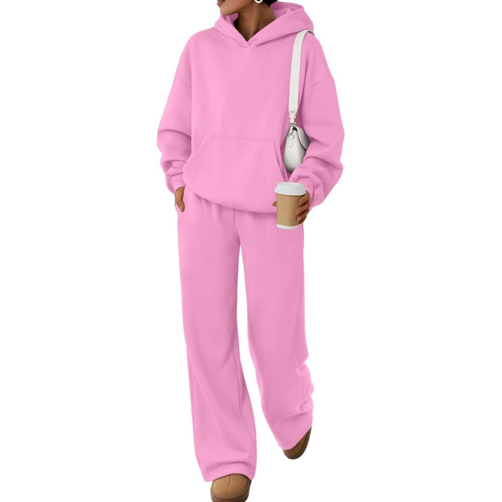 imageTrendy Queen 2 Piece Lounge Sweat Sets Plus Size Fall Fashion Matching Sweatsuits Wide Leg Pants Travel Outfit Winter ClothesPink