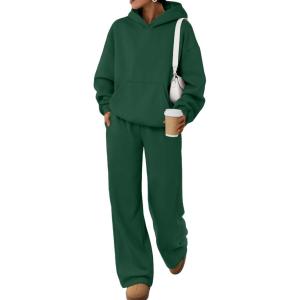 Trendy Queen 2 Piece Lounge Sweat Sets Plus Size Fall Fashion Matching Sweatsuits Wide Leg Pants Travel Outfit Winter Clothes(Darkgreen)