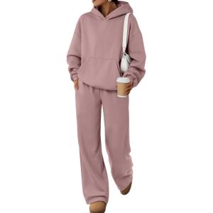 Trendy Queen 2 Piece Lounge Sweat Sets Plus Size Fall Fashion Matching Sweatsuits Wide Leg Pants Travel Outfit Winter Clothes(Darkpink)